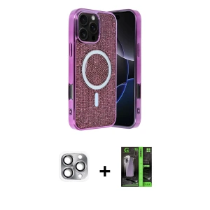 ieg™ iPhone 16 Pro Max Kılıf Eksen Çizgi - Şeffaf 360 Full Body Arka Koruyucu + Pers Alüminyum Kamera Lens - GI