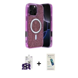 ieg™ iPhone 16 Pro Max Kılıf Eksen Çizgi - Şeffaf Pasifik Cam Ekran Koruyucu + Bilvis Titan Kamera Lens - SH