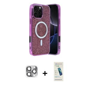 ieg™ iPhone 16 Pro Max Kılıf Eksen Çizgi - Şeffaf Pasifik Cam Ekran Koruyucu + Pers Alüminyum Kamera Lens - GI