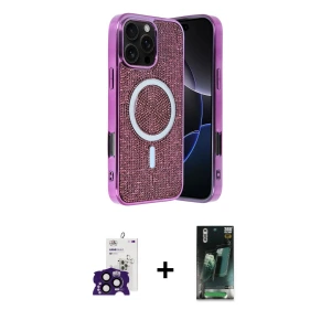 ieg™ iPhone 16 Pro Max Kılıf Eksen Çizgi - Siyah 360 Mat Full Body Arka Koruyucu + Bilvis Titan Kamera Lens - SH