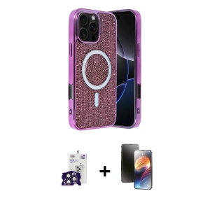 ieg™ iPhone 16 Pro Max Kılıf Eksen Çizgi - Siyah 3D Antistatik Mat Seramik Nano Ekran Koruyucu + Bilvis Titan Kamera Lens - TMGI