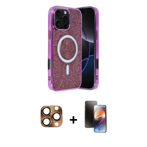 ieg™ iPhone 16 Pro Max Kılıf Eksen Çizgi - Siyah 3D Antistatik Mat Seramik Nano Ekran Koruyucu + Pers Alüminyum Kamera Lens - CLTM