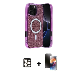 ieg™ iPhone 16 Pro Max Kılıf Eksen Çizgi - Siyah 3D Antistatik Mat Seramik Nano Ekran Koruyucu + PVD Metal Kamera Lens - GD
