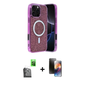 ieg™ iPhone 16 Pro Max Kılıf Eksen Çizgi - Siyah 3D Antistatik Mat Seramik Nano Ekran Koruyucu + Raze Metal Kamera Lens - SH