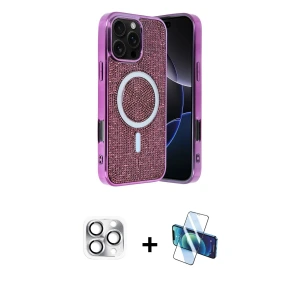 ieg™ iPhone 16 Pro Max Kılıf Eksen Çizgi - Siyah 3D Antistatik Seramik Nano Ekran Koruyucu + Pers Alüminyum Kamera Lens - GS