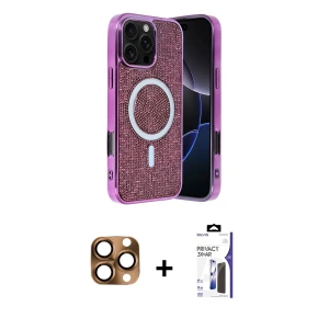 ieg™ iPhone 16 Pro Max Kılıf Eksen Çizgi - Siyah Bilvis 3X AR Hayalet Cam Ekran Koruyucu + Pers Alüminyum Kamera Lens - CLTM