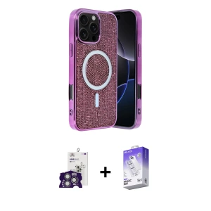 ieg™ iPhone 16 Pro Max Kılıf Eksen Çizgi - Siyah Bilvis 5in1 3D Magic Cam Ekran Koruyucu + Bilvis Titan Kamera Lens - GS