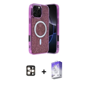 ieg™ iPhone 16 Pro Max Kılıf Eksen Çizgi - Siyah Bilvis 5in1 3D Magic Cam Ekran Koruyucu + PVD Metal Kamera Lens - GD