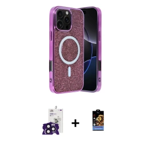 ieg™ iPhone 16 Pro Max Kılıf Eksen Çizgi - Siyah Buffer Hayalet Cam Ekran Koruyucu + Bilvis Titan Kamera Lens - SH