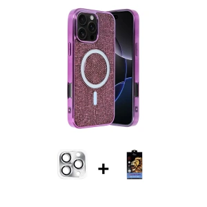 ieg™ iPhone 16 Pro Max Kılıf Eksen Çizgi - Siyah Buffer Hayalet Cam Ekran Koruyucu + Pers Alüminyum Kamera Lens - GS