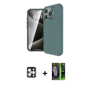 ieg™ iPhone 16 Pro Max Kılıf Eksen Form Prime - Şeffaf 360 Full Body Arka Koruyucu + PVD Metal Kamera Lens - GD