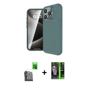 ieg™ iPhone 16 Pro Max Kılıf Eksen Form Prime - Şeffaf 360 Full Body Arka Koruyucu + Raze Metal Kamera Lens - SH