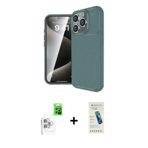 ieg™ iPhone 16 Pro Max Kılıf Eksen Form Prime - Şeffaf Pasifik Cam Ekran Koruyucu + Raze Metal Kamera Lens - BZ