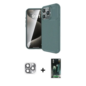 ieg™ iPhone 16 Pro Max Kılıf Eksen Form Prime - Siyah 360 Mat Full Body Arka Koruyucu + Pers Alüminyum Kamera Lens - GI