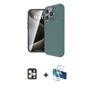 ieg™ iPhone 16 Pro Max Kılıf Eksen Form Prime - Siyah 3D Antistatik Seramik Nano Ekran Koruyucu + PVD Metal Kamera Lens - GD