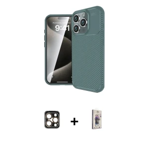 ieg™ iPhone 16 Pro Max Kılıf Eksen Form Prime - Siyah Bilvis 3D Cam Ekran Koruyucu + PVD Metal Kamera Lens - GD