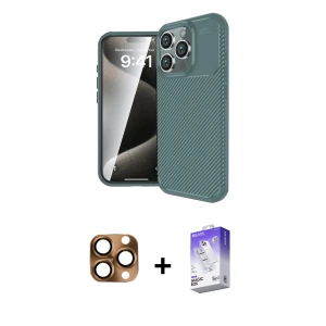 ieg™ iPhone 16 Pro Max Kılıf Eksen Form Prime - Siyah Bilvis 5in1 3D Magic Cam Ekran Koruyucu + Pers Alüminyum Kamera Lens - CLTM