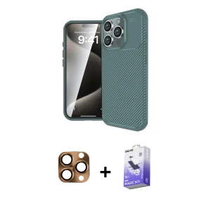 ieg™ iPhone 16 Pro Max Kılıf Eksen Form Prime - Siyah Bilvis 5in1 5D Magic Hayalet Cam Ekran Koruyucu + Pers Alüminyum Kamera Lens - CLTM