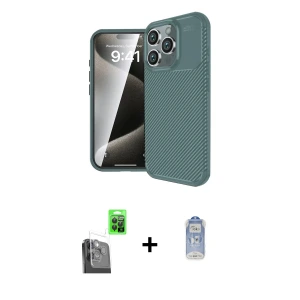 ieg™ iPhone 16 Pro Max Kılıf Eksen Form Prime - Siyah Joko Magic 5D Cam + Raze Metal Kamera Lens - SH