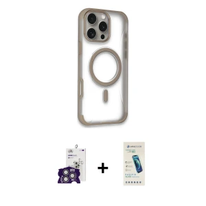 ieg™ iPhone 16 Pro Max Kılıf Eksen Klasik Koleksiyonu - Şeffaf Pasifik Cam Ekran Koruyucu + Bilvis Titan Kamera Lens - GS