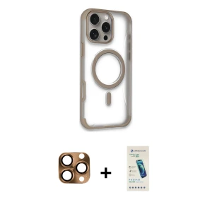 ieg™ iPhone 16 Pro Max Kılıf Eksen Klasik Koleksiyonu - Şeffaf Pasifik Cam Ekran Koruyucu + Pers Alüminyum Kamera Lens - CLTM