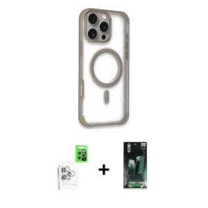 ieg™ iPhone 16 Pro Max Kılıf Eksen Klasik Koleksiyonu - Siyah 360 Mat Full Body Arka Koruyucu + Raze Metal Kamera Lens - BZ
