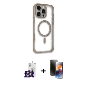 ieg™ iPhone 16 Pro Max Kılıf Eksen Klasik Koleksiyonu - Siyah 3D Antistatik Mat Seramik Nano Ekran Koruyucu + Bilvis Titan Kamera Lens - GS