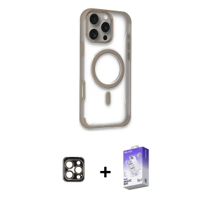 ieg™ iPhone 16 Pro Max Kılıf Eksen Klasik Koleksiyonu - Siyah Bilvis 5in1 3D Magic Cam Ekran Koruyucu + PVD Metal Kamera Lens - GD