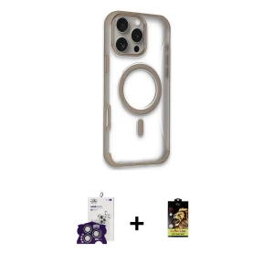 ieg™ iPhone 16 Pro Max Kılıf Eksen Klasik Koleksiyonu - Siyah Buffer Cam Ekran Koruyucu + Bilvis Titan Kamera Lens - GS