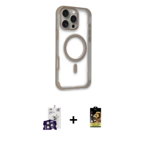 ieg™ iPhone 16 Pro Max Kılıf Eksen Klasik Koleksiyonu - Siyah Buffer Cam Ekran Koruyucu + Bilvis Titan Kamera Lens - TMGI