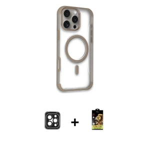 ieg™ iPhone 16 Pro Max Kılıf Eksen Klasik Koleksiyonu - Siyah Buffer Cam Ekran Koruyucu + PVD Metal Kamera Lens - SH