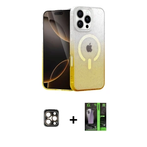 ieg™ iPhone 16 Pro Max Kılıf Eksen Minimal Özel Seri - Şeffaf 360 Full Body Arka Koruyucu + PVD Metal Kamera Lens - GD