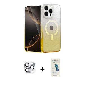 ieg™ iPhone 16 Pro Max Kılıf Eksen Minimal Özel Seri - Şeffaf Pasifik Cam Ekran Koruyucu + Pers Alüminyum Kamera Lens - GS
