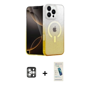 ieg™ iPhone 16 Pro Max Kılıf Eksen Minimal Özel Seri - Şeffaf Pasifik Cam Ekran Koruyucu + PVD Metal Kamera Lens - GS