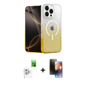 ieg™ iPhone 16 Pro Max Kılıf Eksen Minimal Özel Seri - Siyah 3D Antistatik Mat Seramik Nano Ekran Koruyucu + Raze Metal Kamera Lens - BZ