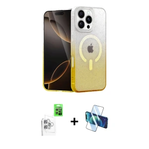 ieg™ iPhone 16 Pro Max Kılıf Eksen Minimal Özel Seri - Siyah 3D Antistatik Seramik Nano Ekran Koruyucu + Raze Metal Kamera Lens - BZ