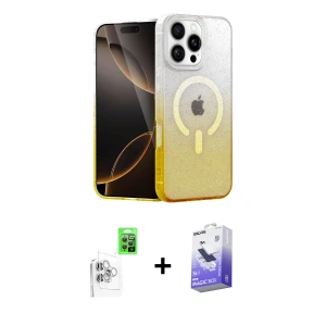 ieg™ iPhone 16 Pro Max Kılıf Eksen Minimal Özel Seri - Siyah Bilvis 5in1 5D Magic Hayalet Cam Ekran Koruyucu + Raze Metal Kamera Lens - BZ