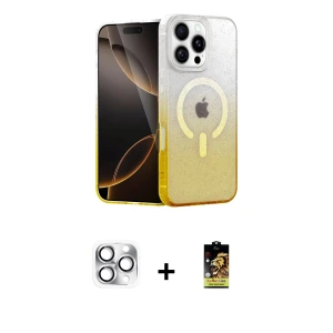 ieg™ iPhone 16 Pro Max Kılıf Eksen Minimal Özel Seri - Siyah Buffer Cam Ekran Koruyucu + Pers Alüminyum Kamera Lens - GS