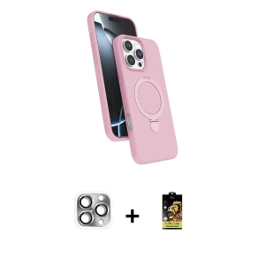 ieg™ iPhone 16 Pro Max Kılıf İz Işık Koleksiyonu - Siyah Buffer Cam Ekran Koruyucu + Pers Alüminyum Kamera Lens - GI