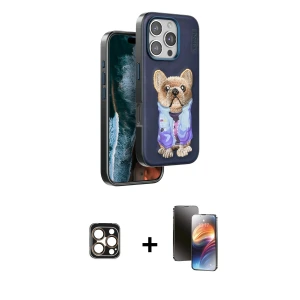 ieg™ iPhone 16 Pro Max Kılıf İz Minimal Koleksiyonu - Siyah 3D Antistatik Mat Seramik Nano Ekran Koruyucu + PVD Metal Kamera Lens - GD