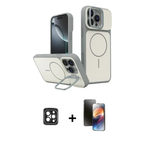 ieg™ iPhone 16 Pro Max Kılıf İz Modern Prime - Siyah 3D Antistatik Mat Seramik Nano Ekran Koruyucu + PVD Metal Kamera Lens - SH