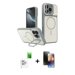 ieg™ iPhone 16 Pro Max Kılıf İz Modern Prime - Siyah 3D Antistatik Mat Seramik Nano Ekran Koruyucu + Raze Metal Kamera Lens - BZ