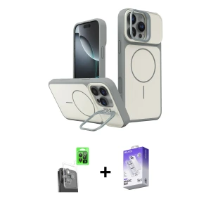 ieg™ iPhone 16 Pro Max Kılıf İz Modern Prime - Siyah Bilvis 5in1 3D Magic Cam Ekran Koruyucu + Raze Metal Kamera Lens - SH