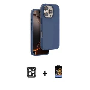 ieg™ iPhone 16 Pro Max Kılıf Kıvılcım Çizgi Serisi - Siyah Buffer Hayalet Cam Ekran Koruyucu + PVD Metal Kamera Lens - SH