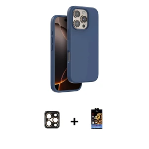 ieg™ iPhone 16 Pro Max Kılıf Kıvılcım Çizgi Serisi - Siyah Buffer Hayalet Cam Ekran Koruyucu + PVD Metal Kamera Lens - GD