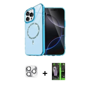 ieg™ iPhone 16 Pro Max Kılıf Kıvılcım Form Prime - Şeffaf 360 Full Body Arka Koruyucu + Pers Alüminyum Kamera Lens - GS