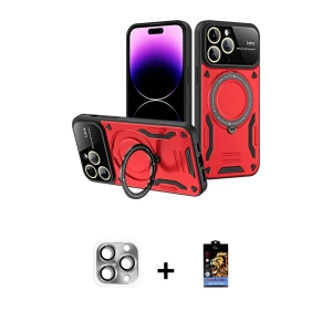 ieg™ iPhone 16 Pro Max Kılıf Kıvılcım Modern Serisi - Siyah Buffer Hayalet Cam Ekran Koruyucu + Pers Alüminyum Kamera Lens - GI