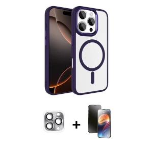 ieg™ iPhone 16 Pro Max Kılıf Kıvılcım Prime - Siyah 3D Antistatik Mat Seramik Nano Ekran Koruyucu + Pers Alüminyum Kamera Lens - GI