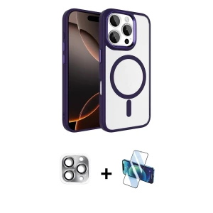 ieg™ iPhone 16 Pro Max Kılıf Kıvılcım Prime - Siyah 3D Antistatik Seramik Nano Ekran Koruyucu + Pers Alüminyum Kamera Lens - GI