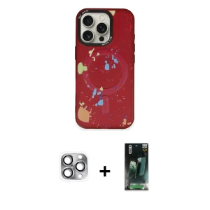 ieg™ iPhone 16 Pro Max Kılıf Kozmos Doku - Siyah 360 Mat Full Body Arka Koruyucu + Pers Alüminyum Kamera Lens - GI